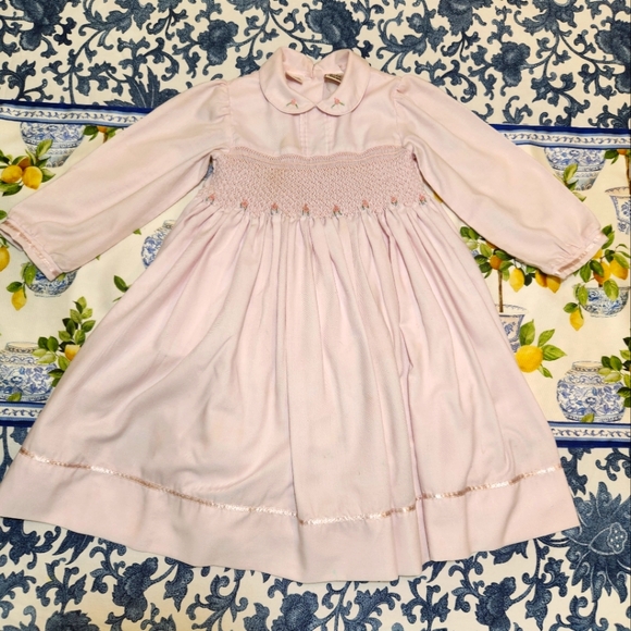 Sarah Louise Girl's British Pink Dress with Full Smocking and Hand Embroidery - Picture 2 of 10